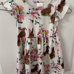 Floral Bunny Print Kids Dress